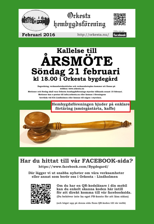 kallelse till �rsm�te 2016